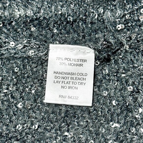 NWT Sisters Sequin Open Front Mohair Cardigan Sz L Gray Evening Sweater Holiday - Picture 10 of 13